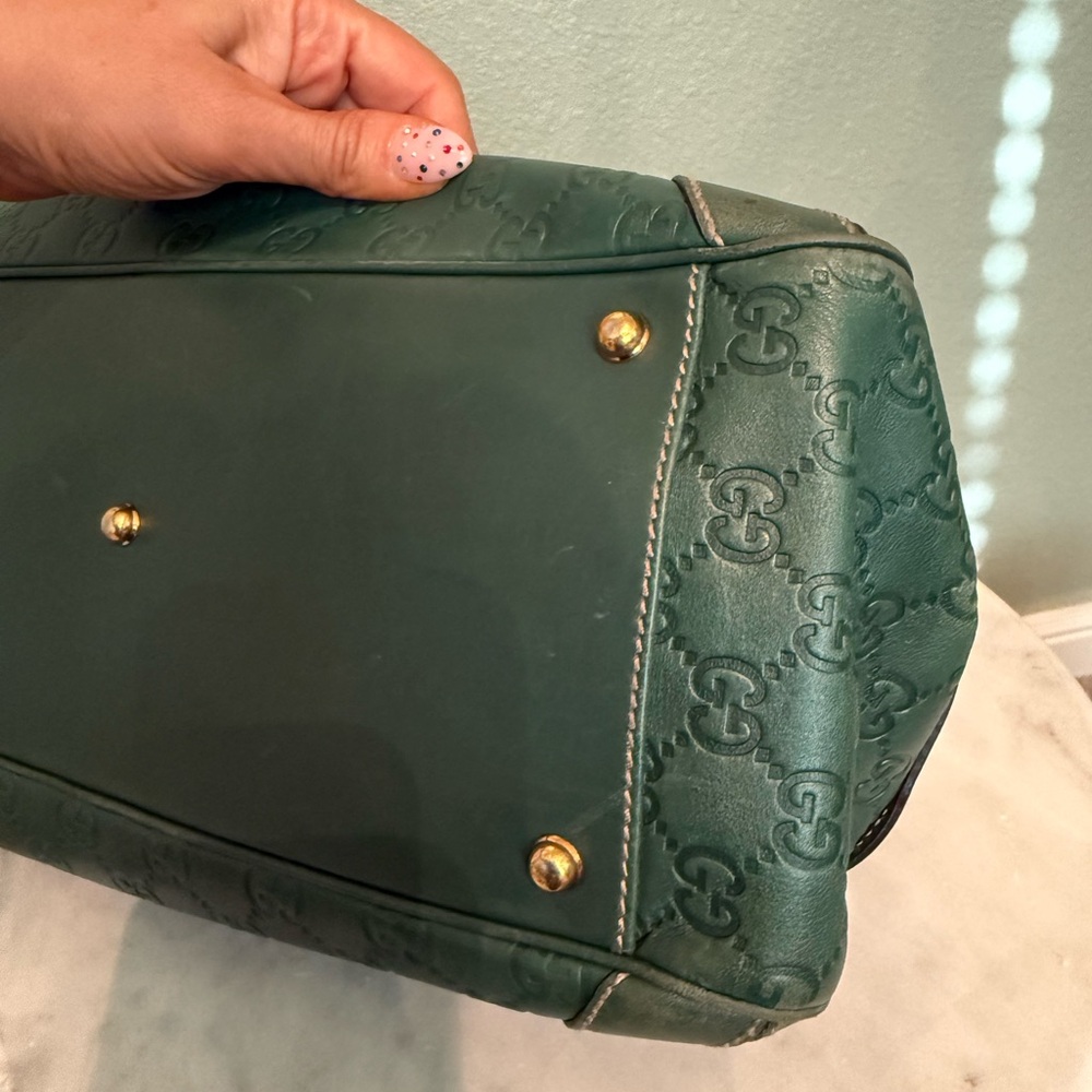 Gucci Dark Green Guccissima Leather Shoulder Bag with Gold Hardware - Picture 8 of 13